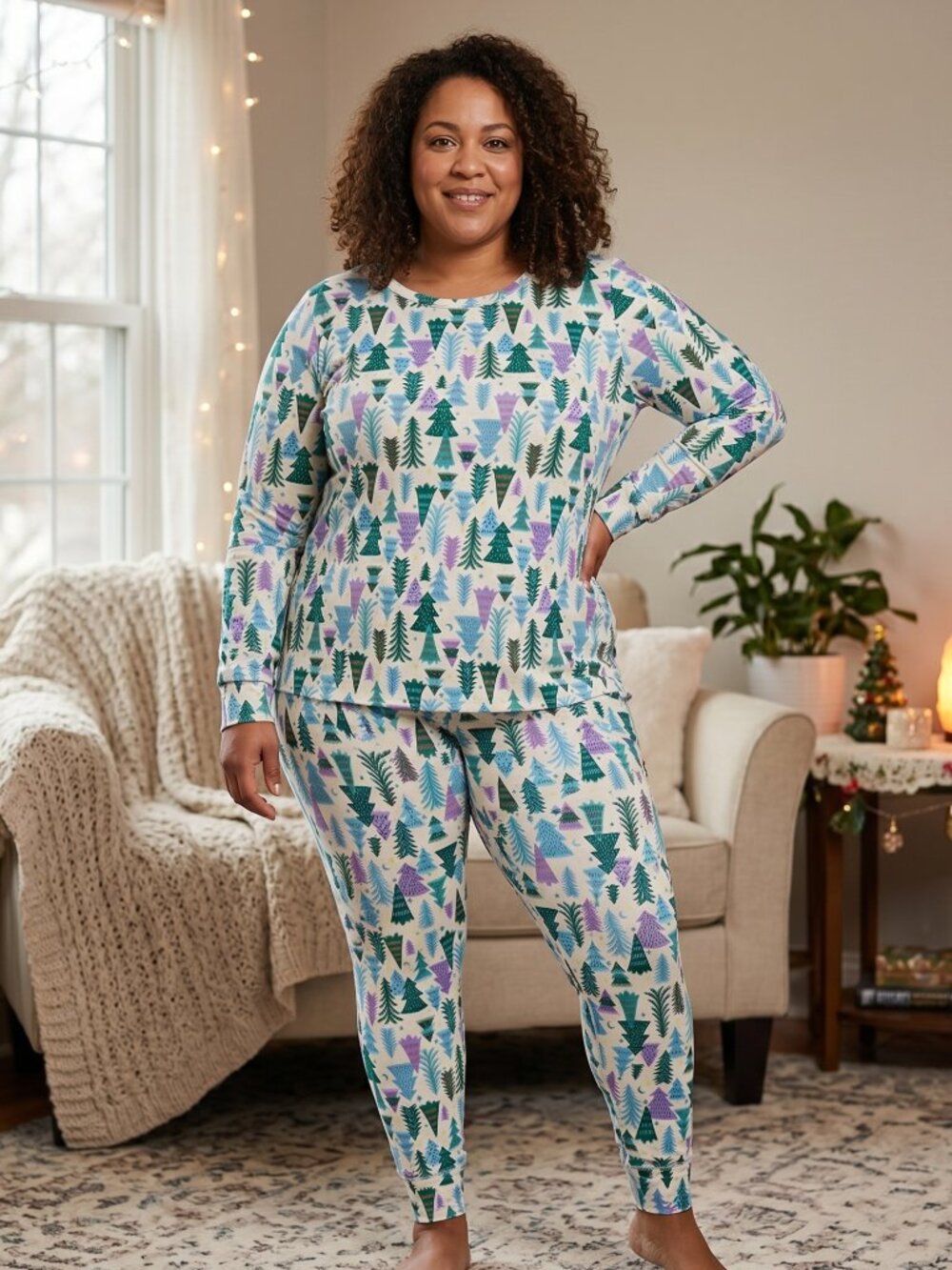 NWT | Festive Christmas Tree Print 2 Piece Pajama Set Loungewear | 3XL